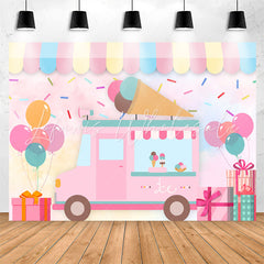 Lofaris Candy Color Ice Cream Car Balloons Birthday Backdrop