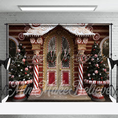 Lofaris Candy House Door Wall Cedars Merry Christmas Backdrop