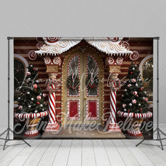 Lofaris Candy House Door Wall Cedars Merry Christmas Backdrop