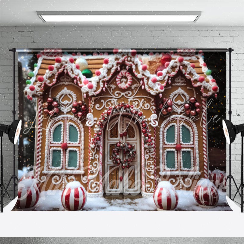 Lofaris Candy House Snow Photo Studio Christmas Backdrop