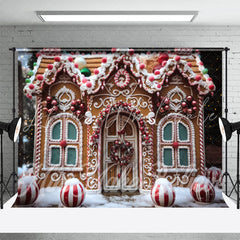 Lofaris Candy House Snow Photo Studio Christmas Backdrop