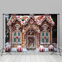 Lofaris Candy House Snow Photo Studio Christmas Backdrop