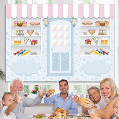 Lofaris Candy Store Ice Cream Blue Happy Birthday Backdrop