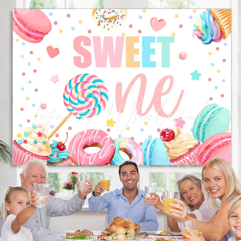 Lofaris Candyland Donut Sweet One Happy Birthday Backdrop