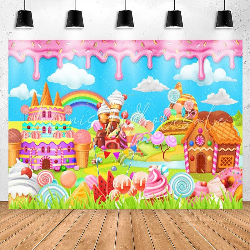 Lofaris Candyland Sweet Dessert Girls Birthday Backdrop