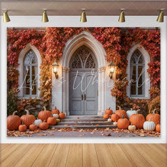 Capture Autumn Pumpkin Door Photography Backdrop for Fall Portrait Rustic Thanksgiving Background Banner for Studio Photo