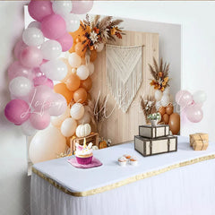 Capture Boho Autumn Backdrop with Pumpkins and Balloons Rustic Wood Wall Background for Thanksgiving Photoshoot