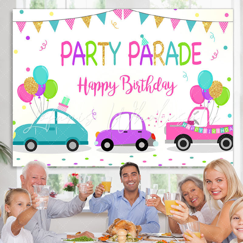 Lofaris Car Flag Balloons Happy Birthday Backdrop For Girl