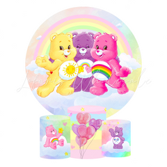 Care Bear Birthday Baby Shower Party Round Backdrop Cover Plinth Cylinder Pedestal Cover