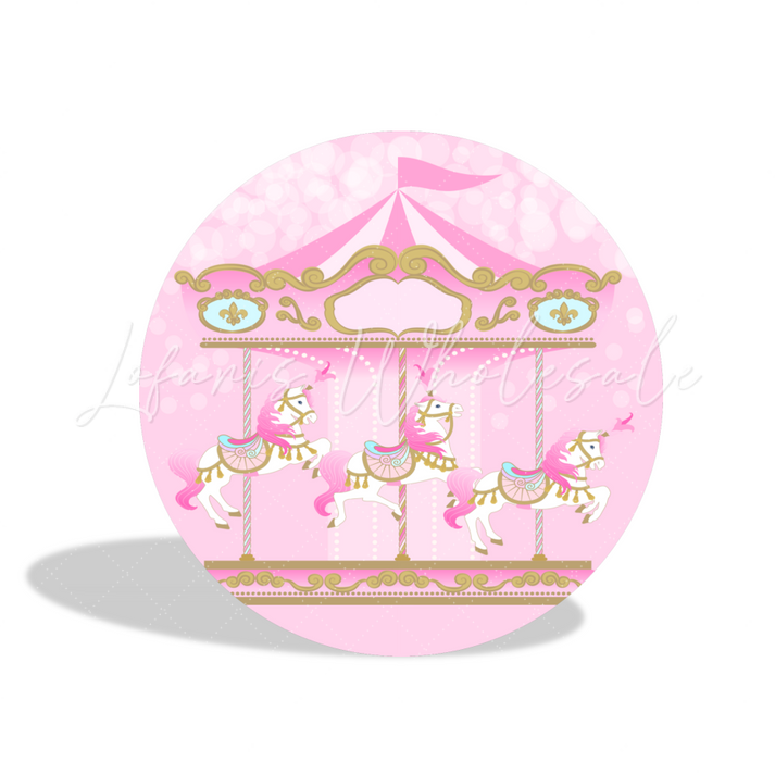Carousel Theme Happy Birthday Party Round Backdrop Cover Plinth Cylinder Pedestal Cover