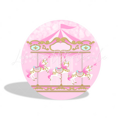 Carousel Theme Happy Birthday Party Round Backdrop Cover Plinth Cylinder Pedestal Cover
