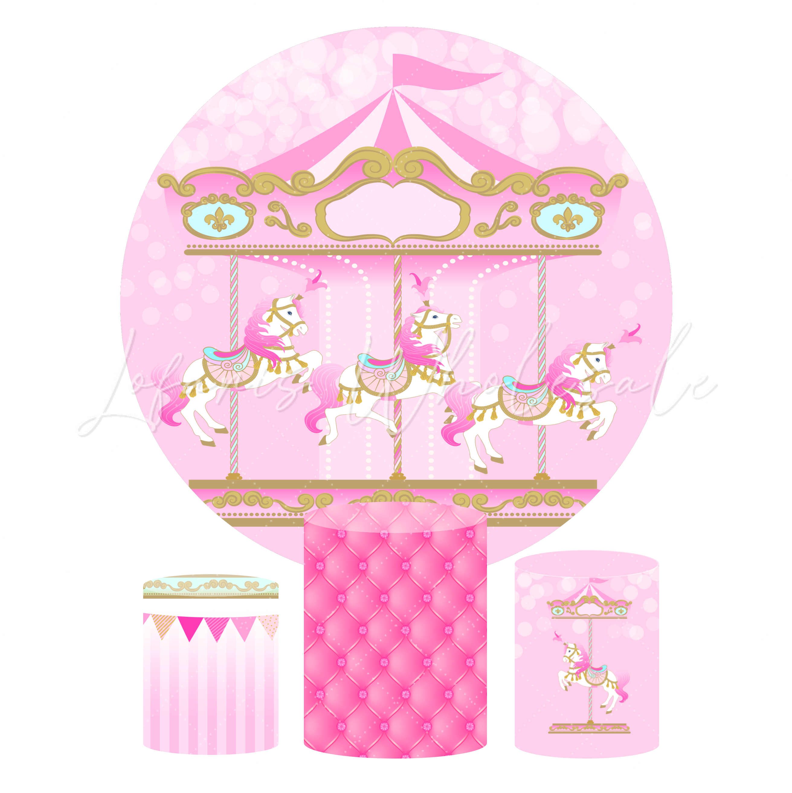 Carousel Theme Happy Birthday Party Round Backdrop Cover Plinth Cylinder Pedestal Cover