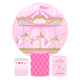 Carousel Theme Happy Birthday Party Round Backdrop Cover Plinth Cylinder Pedestal Cover
