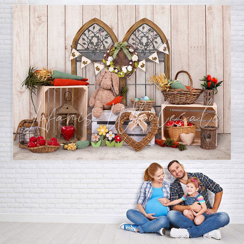 Lofaris Carrot And Bunny With Wood Box Floral Backdrop