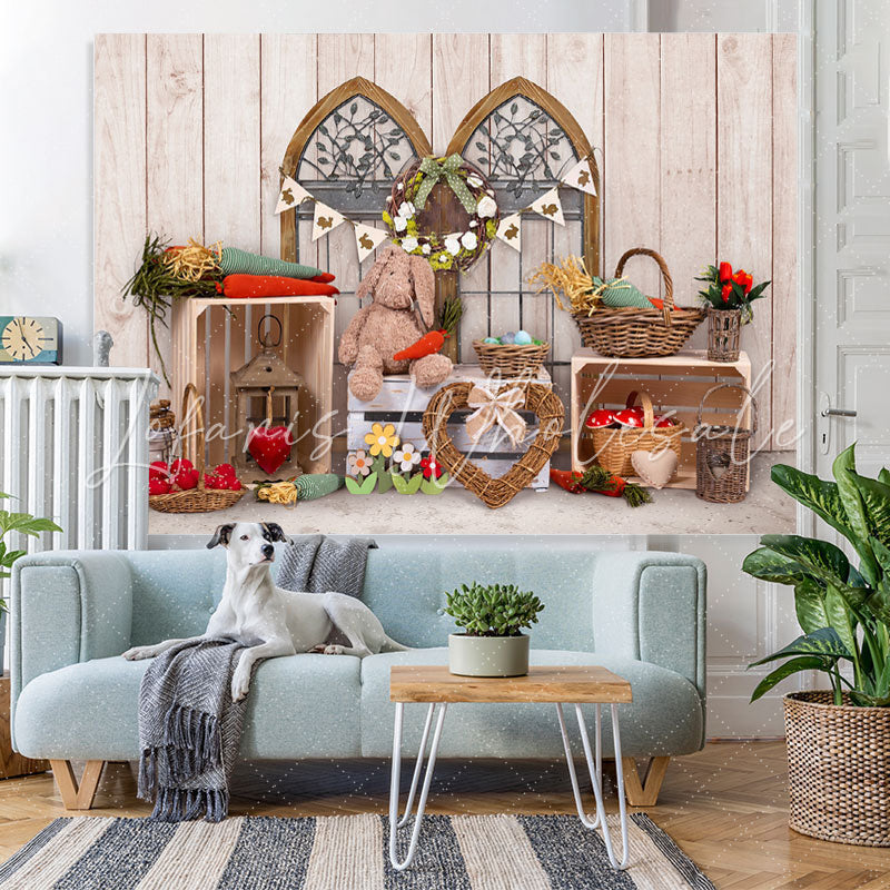 Lofaris Carrot And Bunny With Wood Box Floral Backdrop