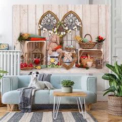 Lofaris Carrot And Bunny With Wood Box Floral Backdrop