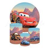 Cars Themed Round Backdrop and Cylinders Kit for Kids Parties