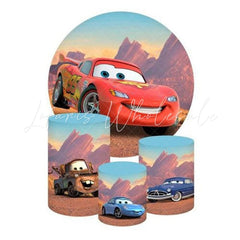 Cars Themed Round Backdrop and Cylinders Kit for Kids Parties