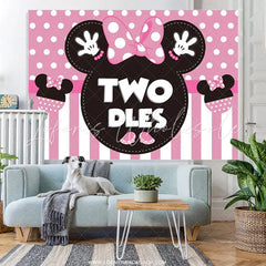 Lofaris Cartoom Pink Mouse Twodles Girl 2nd Birthday Banner