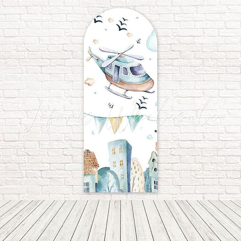 Cartoon Airplane Adventure Arch Backdrop For Fun Travel Themes