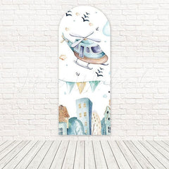 Cartoon Airplane Adventure Arch Backdrop For Fun Travel Themes