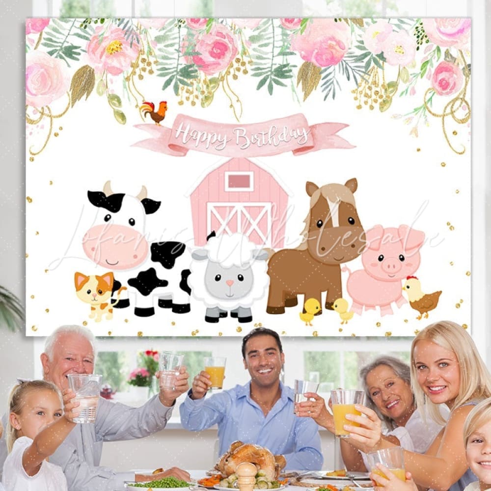 Lofaris Cartoon Animals Birthday Backdrop for Girl Cake Table
