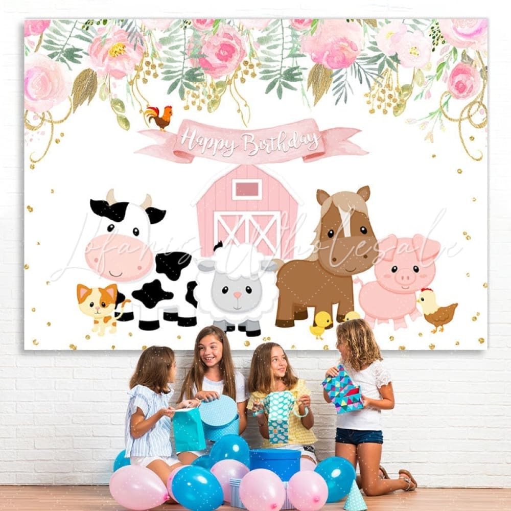 Lofaris Cartoon Animals Birthday Backdrop for Girl Cake Table