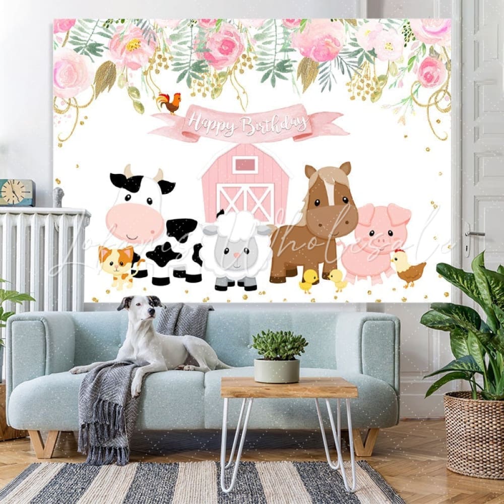 Lofaris Cartoon Animals Birthday Backdrop for Girl Cake Table