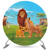 Lofaris Cartoon Animals World Round Happy Birthday Backdrop