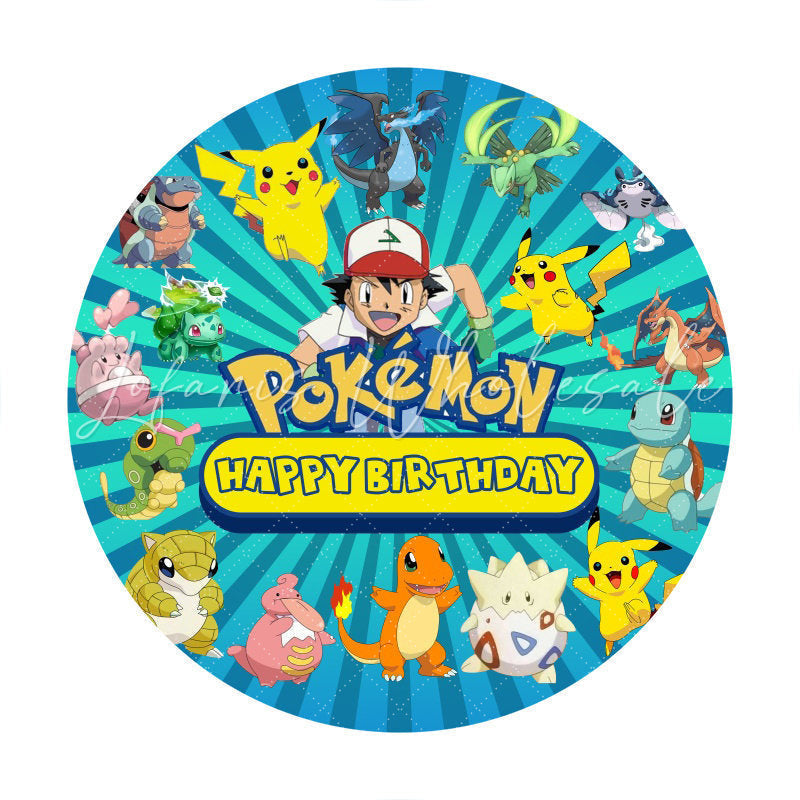 Lofaris Cartoon Anime Characters Round Happy Birthday Backdrop