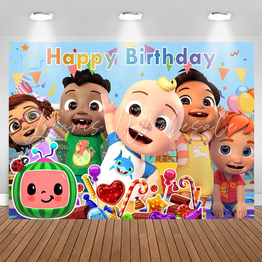 Cartoon Baby Family Happy Birthday Backdrop For Party