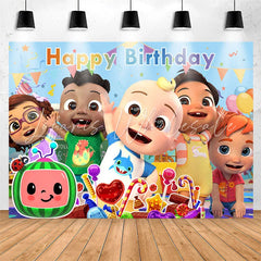 Lofaris Cartoon Baby Family Happy Birthday Backdrop For Party