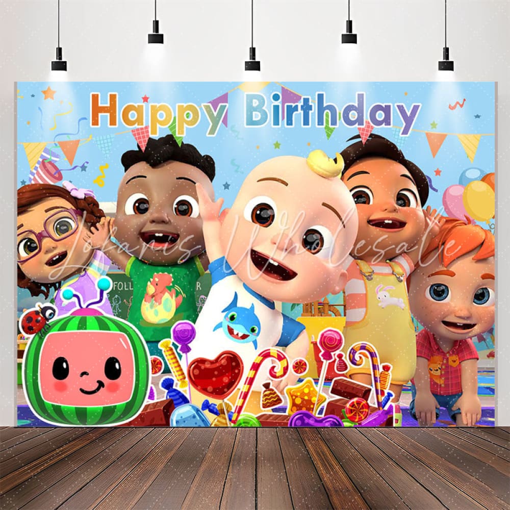Lofaris Cartoon Baby Family Happy Birthday Backdrop For Party