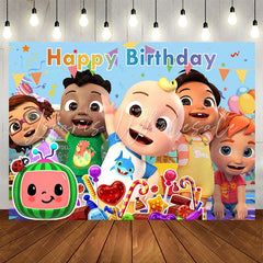 Lofaris Cartoon Baby Family Happy Birthday Backdrop For Party