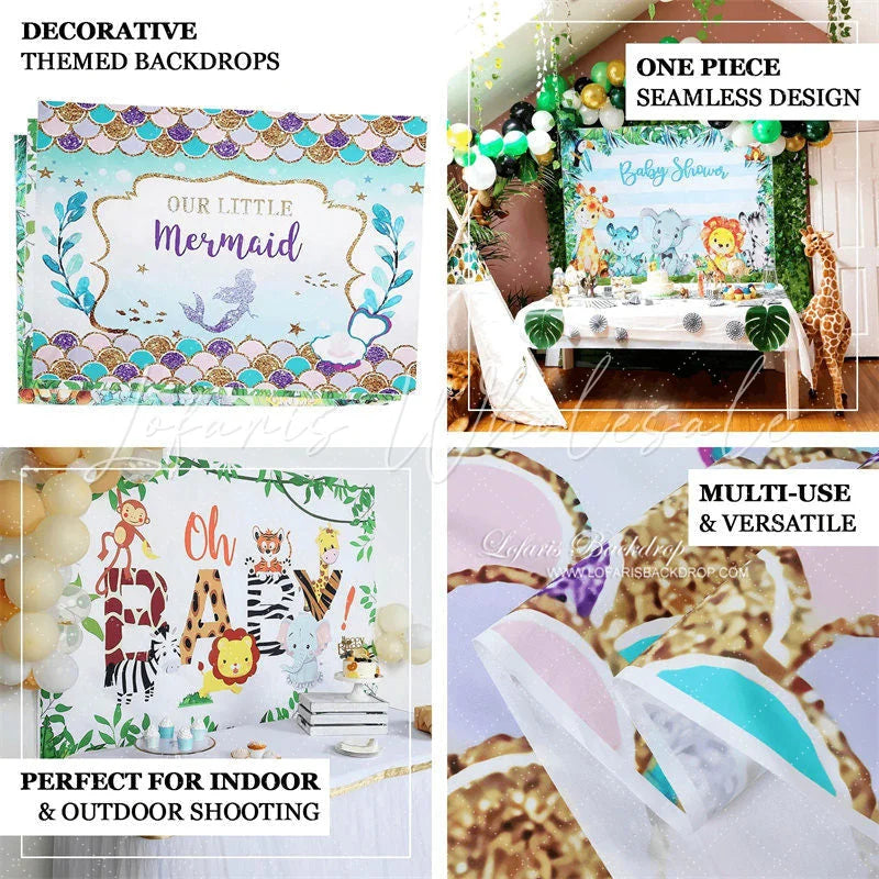 Lofaris Cartoon Baby Family Happy Birthday Backdrop For Party