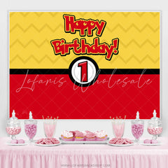 Lofaris Cartoon Ball Yellow Red Happy 1st Birthday Backdrop