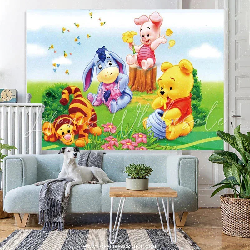 Lofaris Cartoon Bear Green Grass Floral Baby Shower Banner