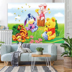 Lofaris Cartoon Bear Green Grass Floral Baby Shower Banner