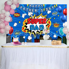 Cartoon Blue Marvel City Building Theme Happy Fathers Day Backdrop
