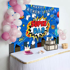 Cartoon Blue Marvel City Building Theme Happy Fathers Day Backdrop