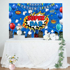 Cartoon Blue Marvel City Building Theme Happy Fathers Day Backdrop