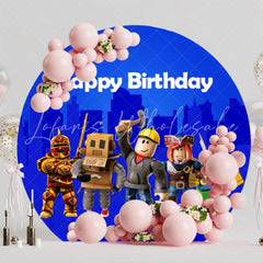Cartoon Blue Roblox Games Round Happy Birthday Backdrop