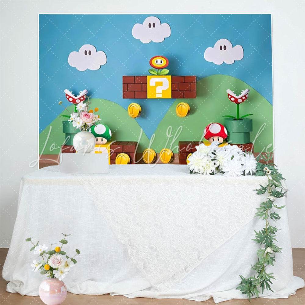 Cartoon Blue Sky Backdrop For Game Party Decoration