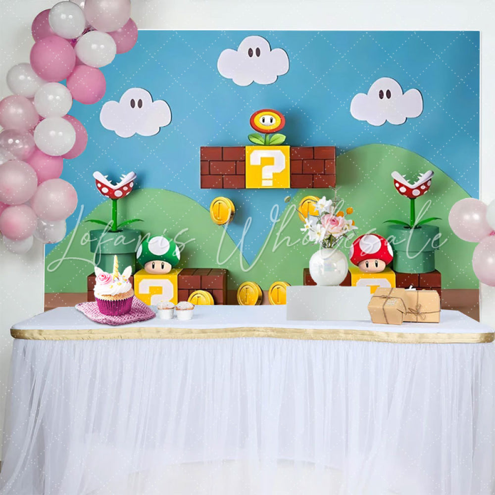 Cartoon Blue Sky Backdrop For Game Party Decoration