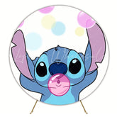 Cartoon Blue Stitch Bubbles Round Happy Birthday Backdrop