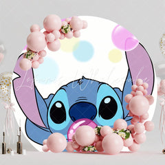 Cartoon Blue Stitch Bubbles Round Happy Birthday Backdrop