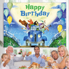 Lofaris Cartoon Blue Truck Balloon Themed Birthday Backdrop