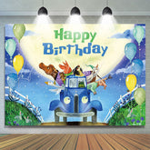 Lofaris Cartoon Blue Truck Balloon Themed Birthday Backdrop