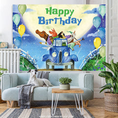 Lofaris Cartoon Blue Truck Balloon Themed Birthday Backdrop