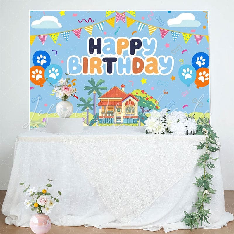 Cartoon Bluey Blue Dog Theme Birthday Party Backdrop For Kids